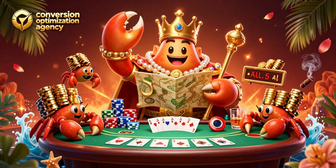 Engage with the conversion optimization agency showcasing a vibrant poker scene adorned with golden elements.