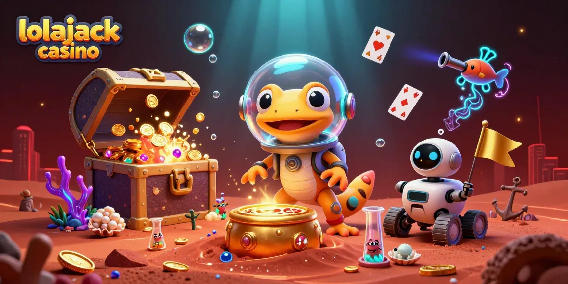 Experience the thrill of lolajack casino with a Martian gecko and treasure in a vibrant 3D scene.