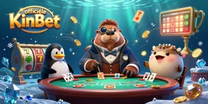 Engage with officiële KinBet at an underwater casino with characters at a poker table.