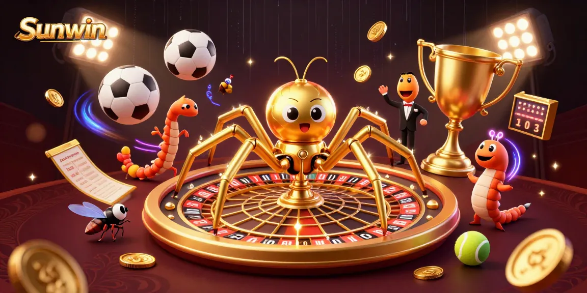 Engage with Sunwin's captivating games, featuring a golden spider and lively sports elements.